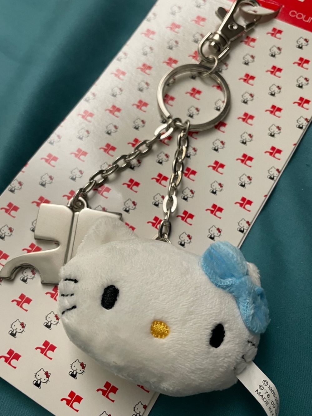 New Hello Kitty Plush Keychain with Blue Bow
